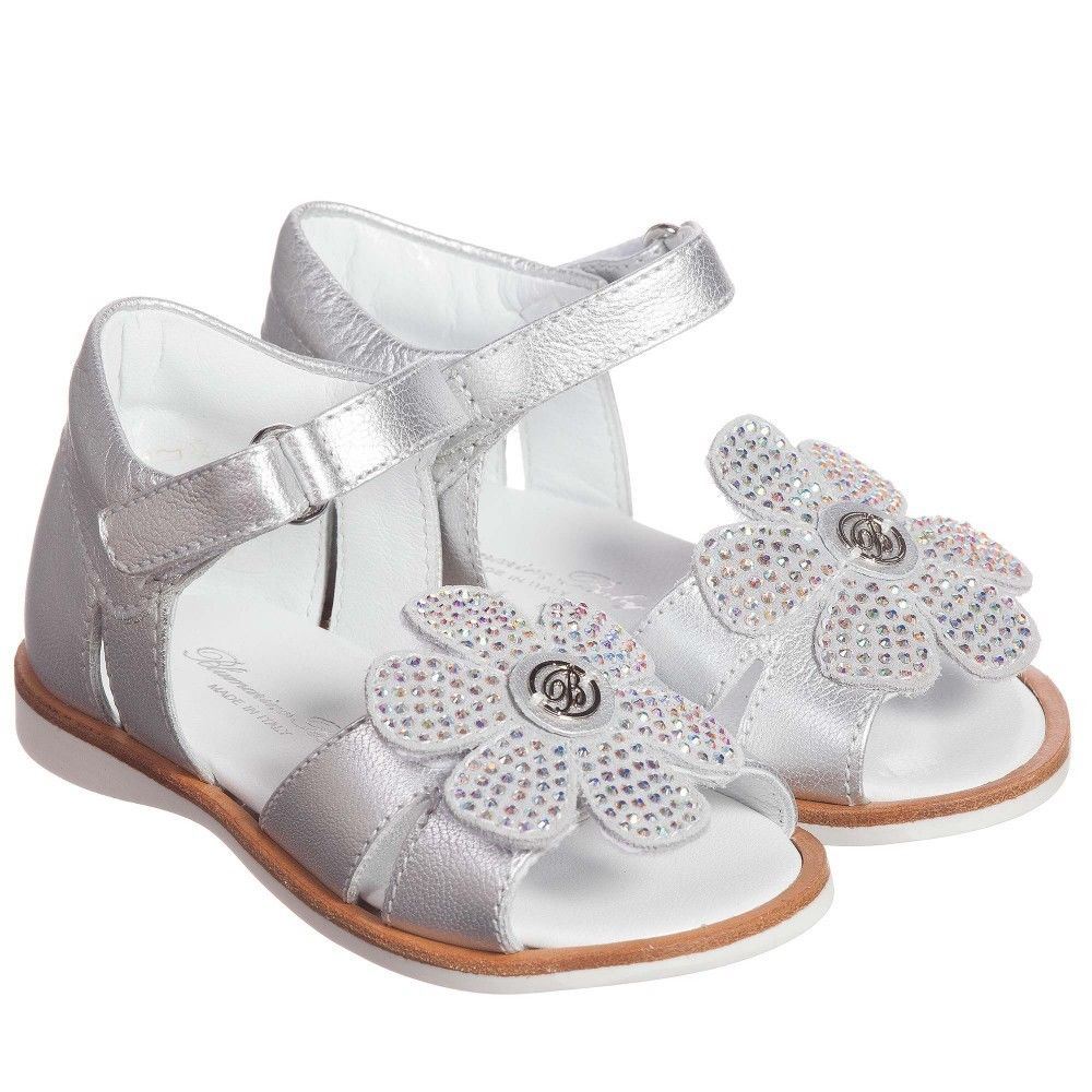 MISS BLUMARINE BABY SILVER LEATHER SANDALS EU 20 UK 4