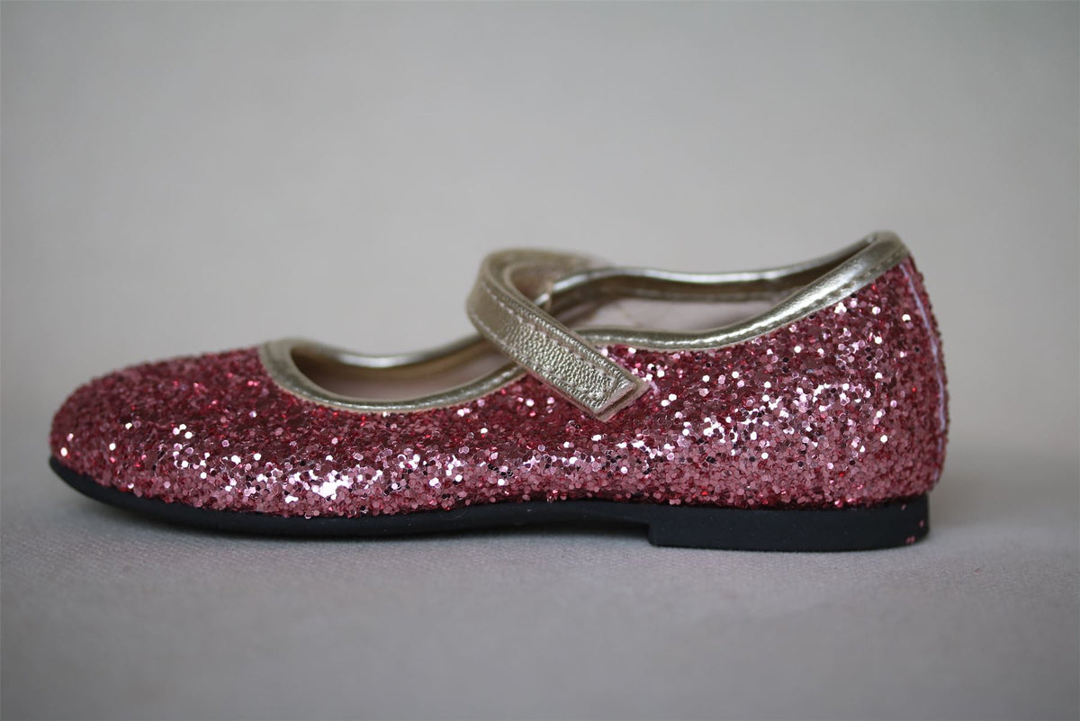 MANUELA DE JUAN GIRLS PINK GLITTER LEATHER NANNY PUMPS EU 23 UK 6