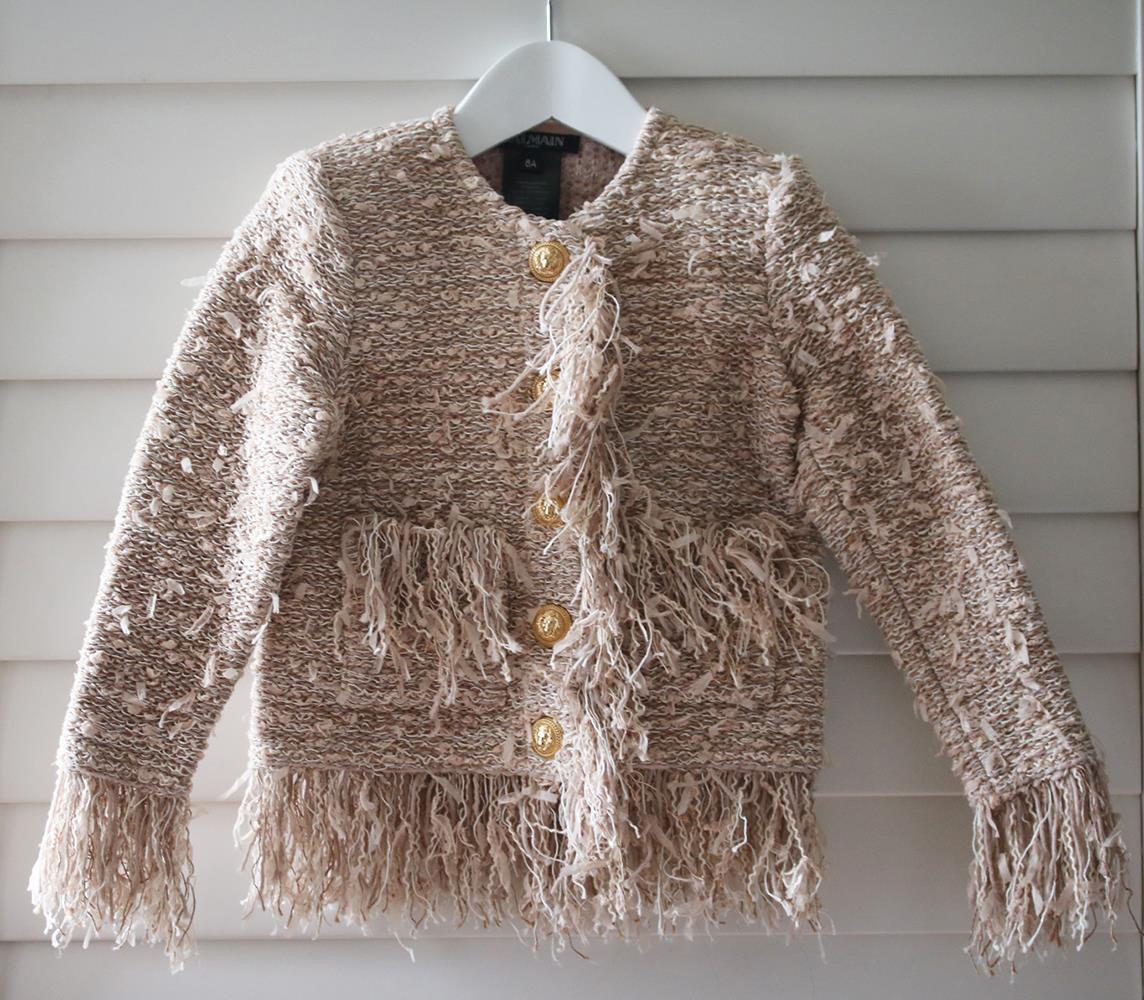BALMAIN KIDS GIRLS FRINGED TWEED JACKET 6 YEARS