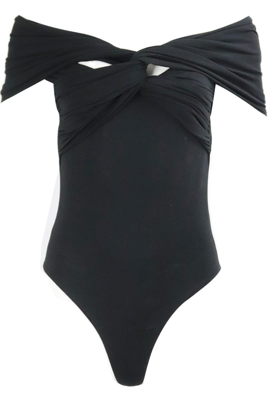 KHAITE OFF THE SHOULDER KNOTTED STRETCH COTTON JERSEY BODYSUIT MEDIUM