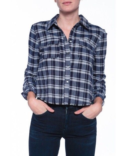 ELIZABETH AND JAMES BUCKLEY PLAID FRAYED HEM SHIRT SMALL