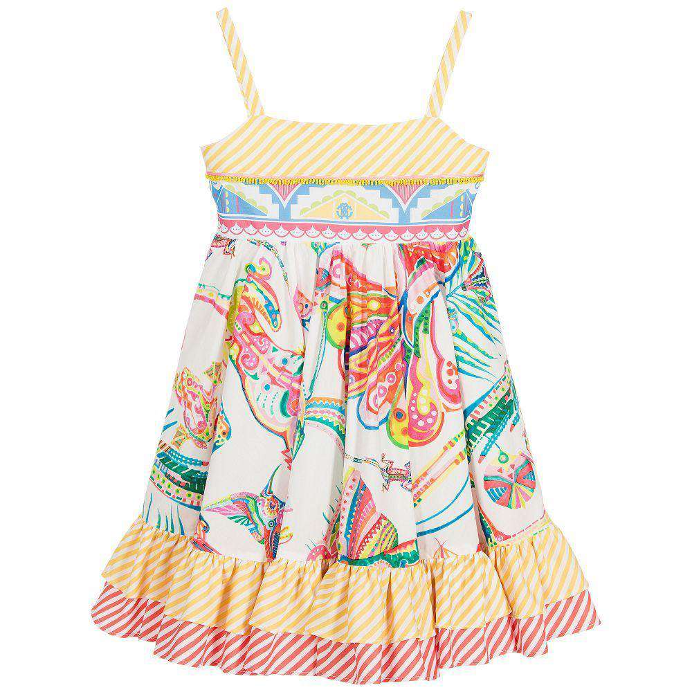 ROBERTO CAVALLI GIRLS COTTON COACHELLA BEADED DRESS 4 YEARS