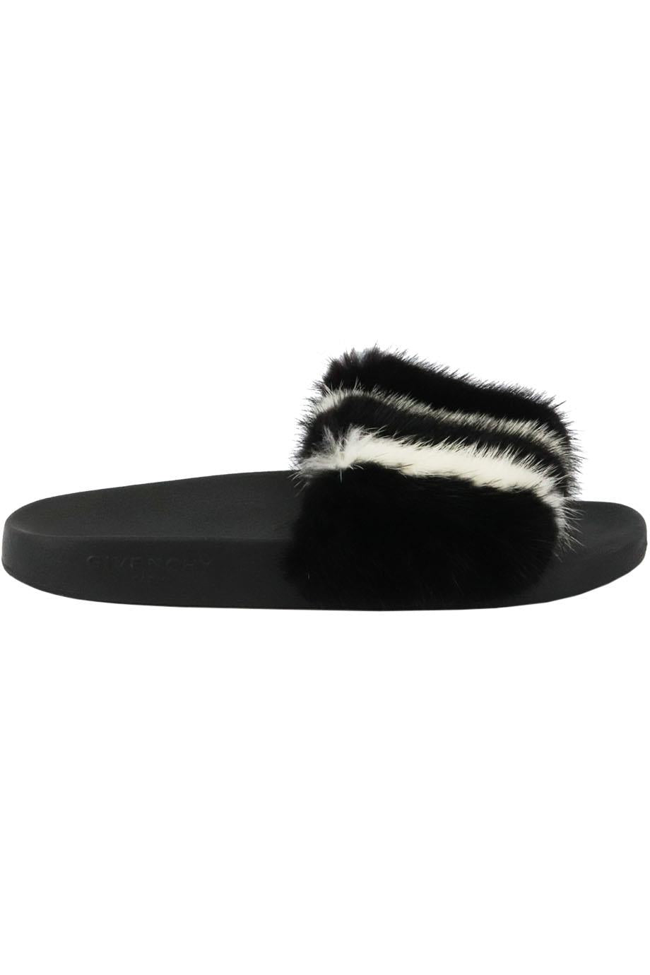GIVENCHY MINK FUR AND RUBBER SLIDES EU 38 UK 5 US 8