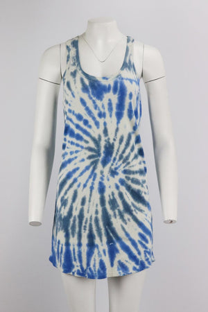 PAM AND GELA TIE DYED COTTON AND LINEN BLEND MINI DRESS SMALL