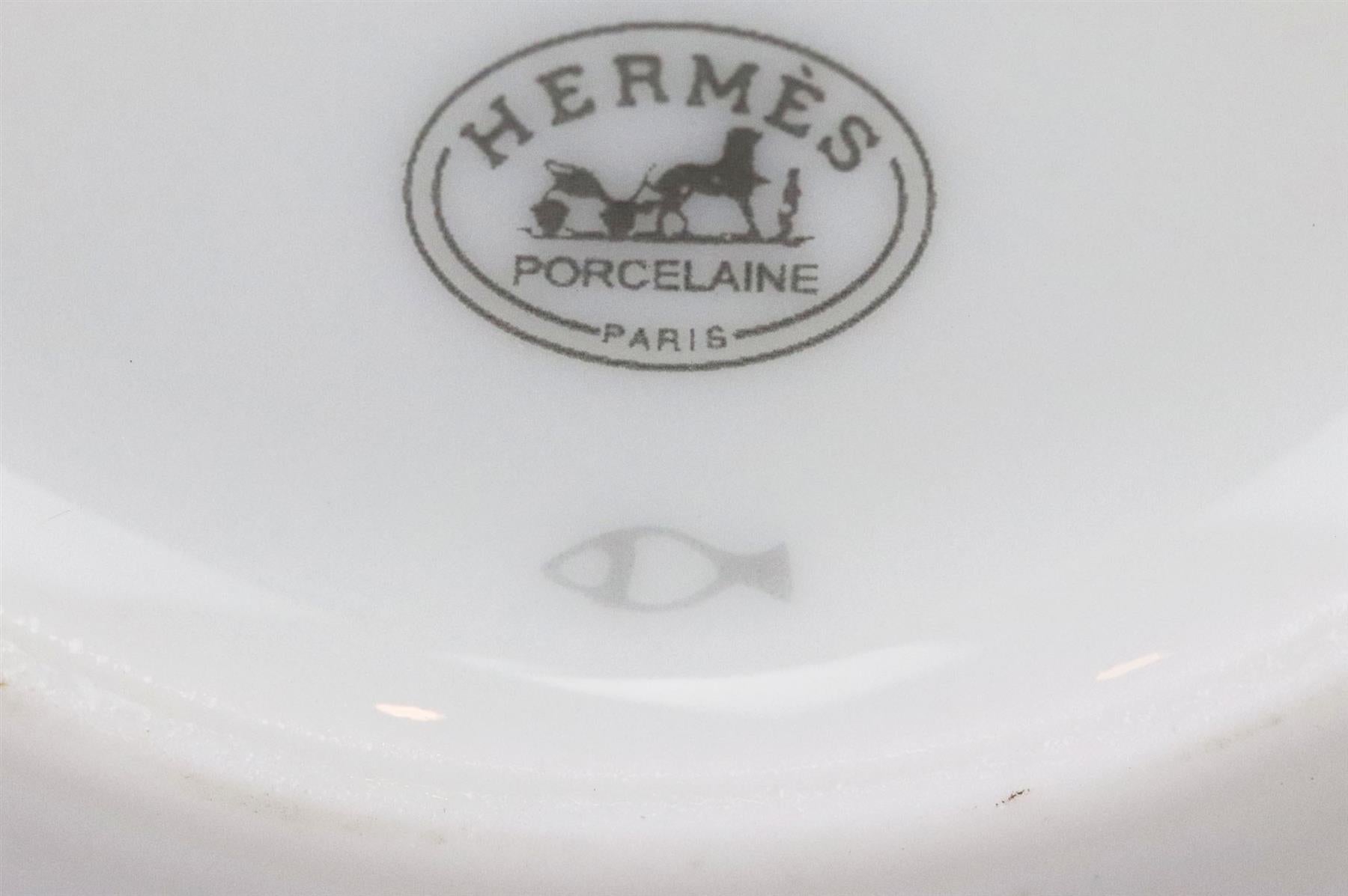 HERMÈS FIL D'ARGENT SET OF 2 PORCELAIN COFFEE CUP AND SAUCER