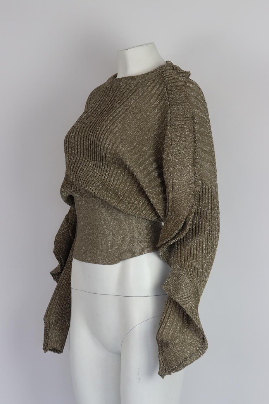 CHLOÉ RUFFLED METALLIC RIBBED SILK BLEND SWEATER MEDIUM