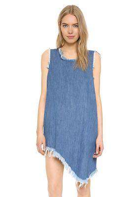 MARQUES ALMEIDA ASYMMETRICAL DENIM FRAYED DRESS SMALL