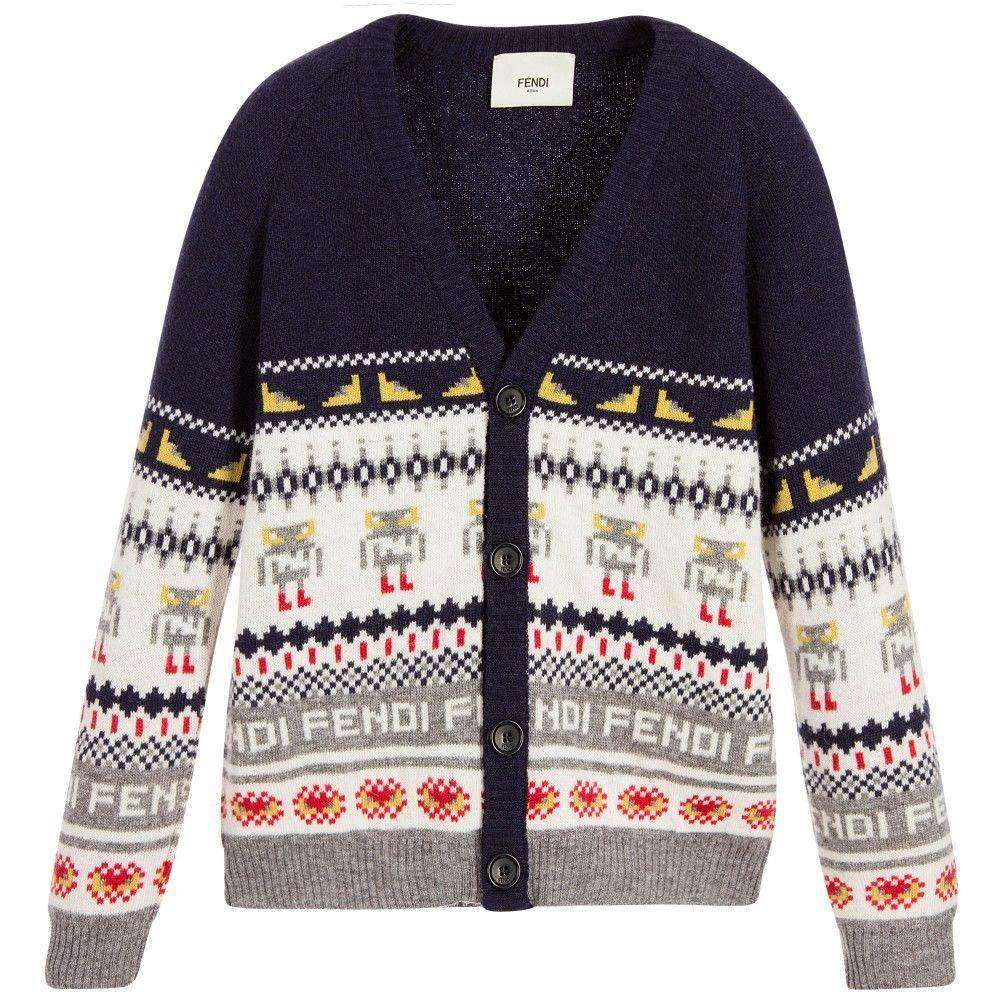FENDI BABY MONSTER FAIRISLE CARDIGAN 24 MONTHS