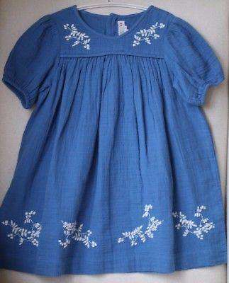 BONPOINT BABY GIRLS BLUE ELSA EMBROIDERED DRESS 4 YEARS