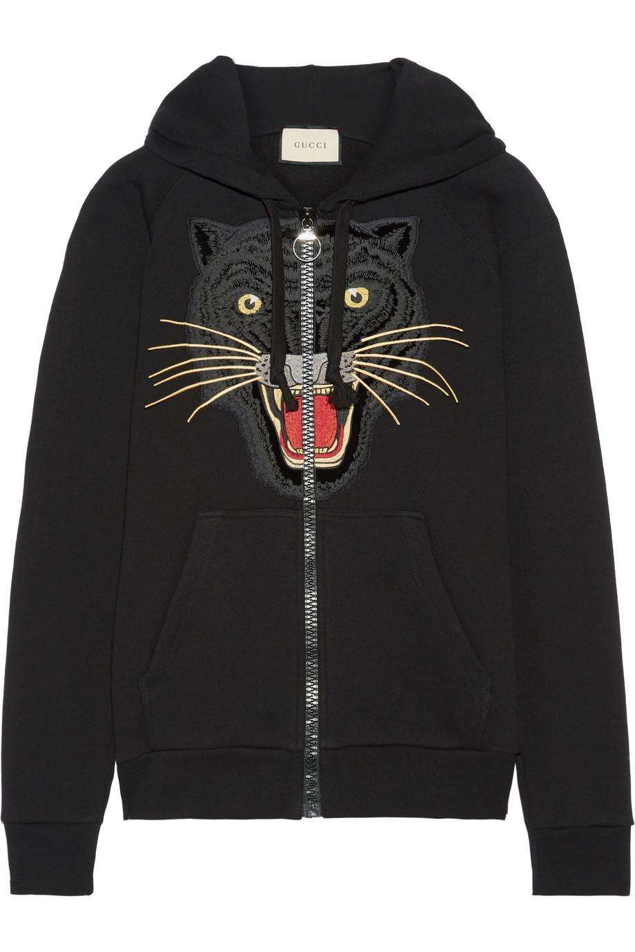 GUCCI APPLIQUÉD PRINTED COTTON JERSEY HOODED SWEATSHIRT SMALL