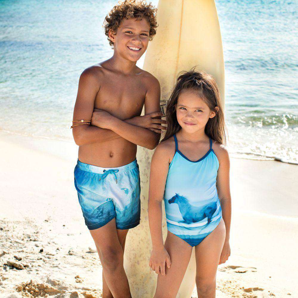 SUNUVA GIRLS BLUE HORSE PRINT SWIMSUIT 3-4 YEARS