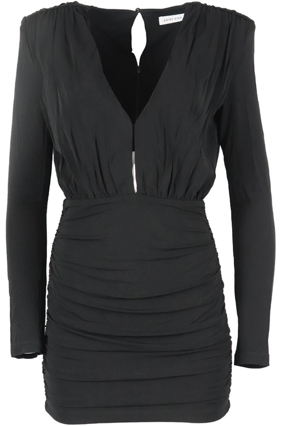 ANINE BING PLUNGING RUCHED STRETCH JERSEY MINI DRESS XSMALL