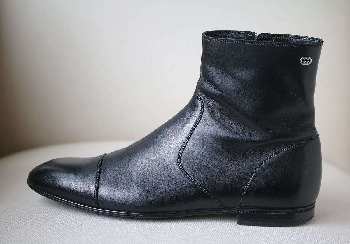 GUCCI LEATHER LOGO BOOTS EU 41.5 UK 7.5 US 8.5