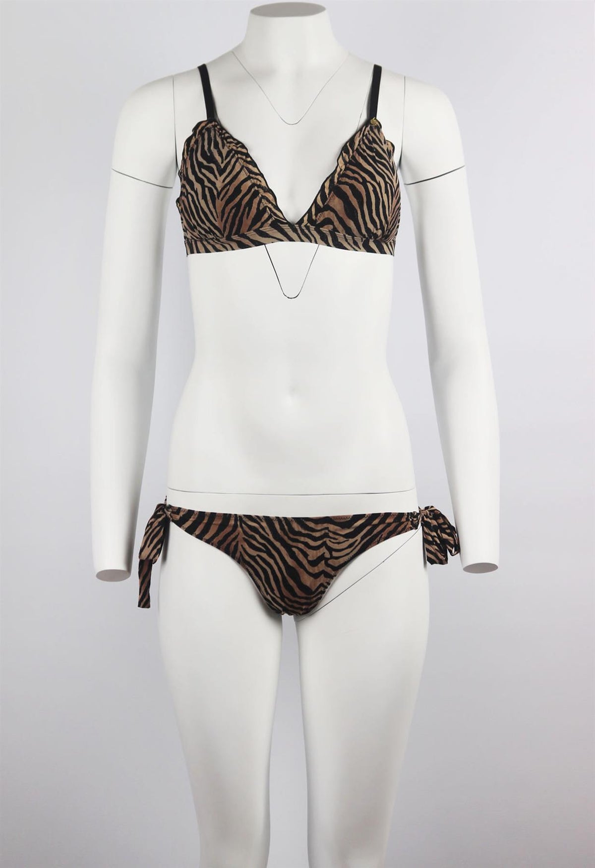 LOVE STORIES RUFFLE TRIMMED PRINTED TRIANGLE BIKINI UK 12