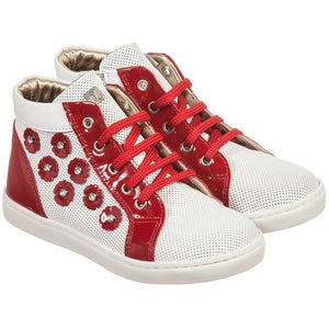 MONNALISA BABY GIRLS RED WHITE FLORAL LEATHER TRAINERS EU 22 UK 5