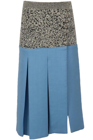 PACO RABANNE PLEATED CREPE AND COTTON BLEND MIDI SKIRT FR 38 UK 10
