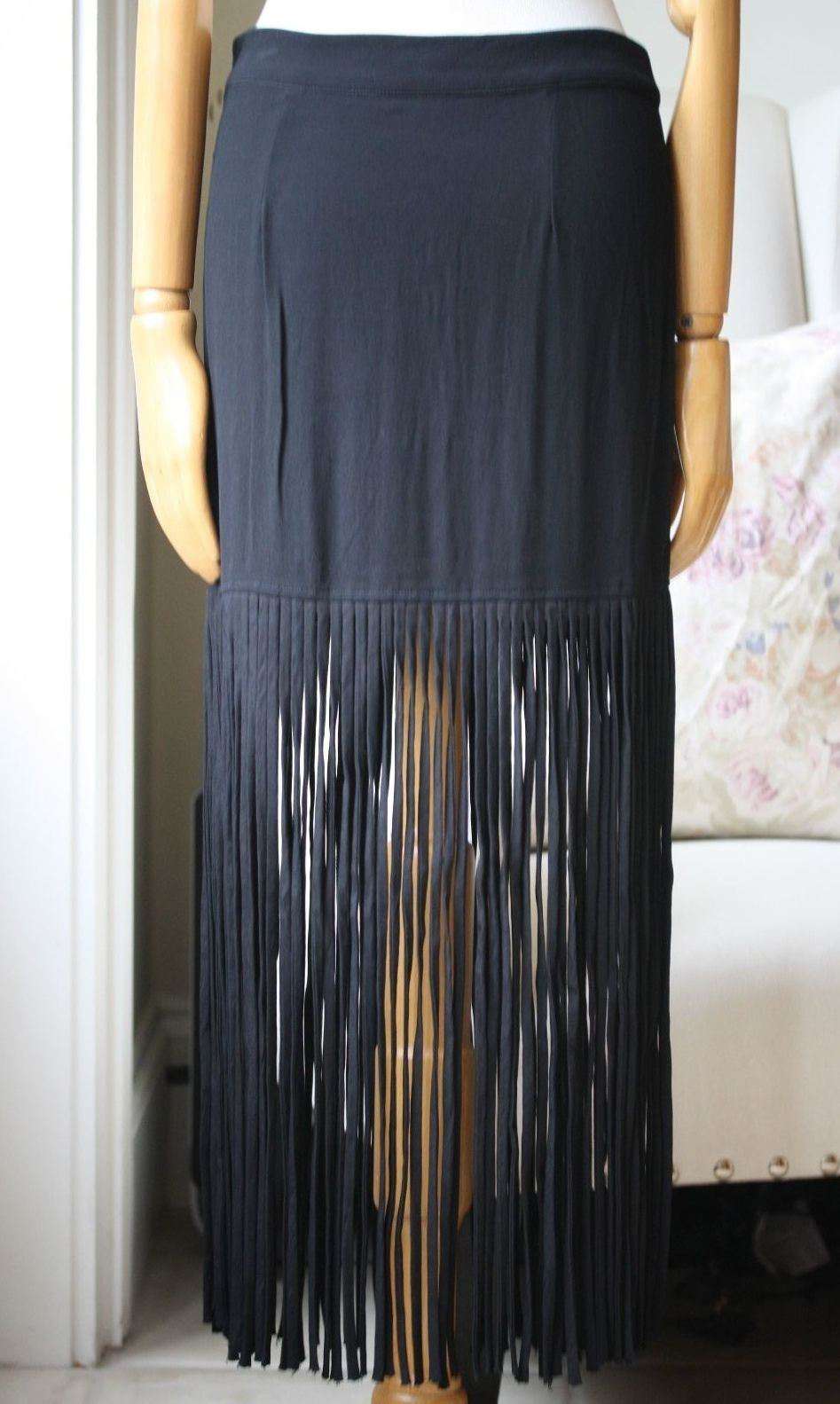 MONROW CREPE FRINGE SKIRT SMALL