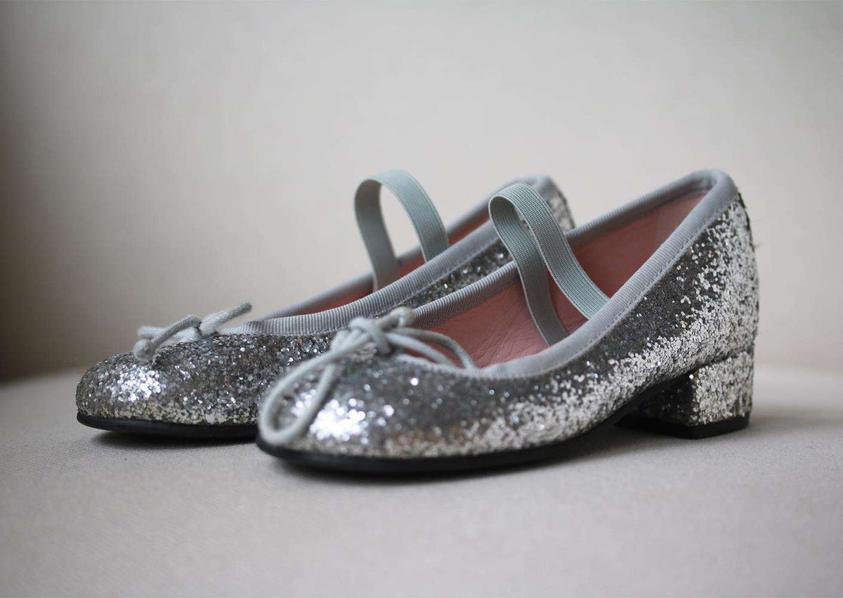 PRETTY BALLERINAS KIDS GIRLS GLITTER BLOCK HEEL SHOES EU 27 UK 9
