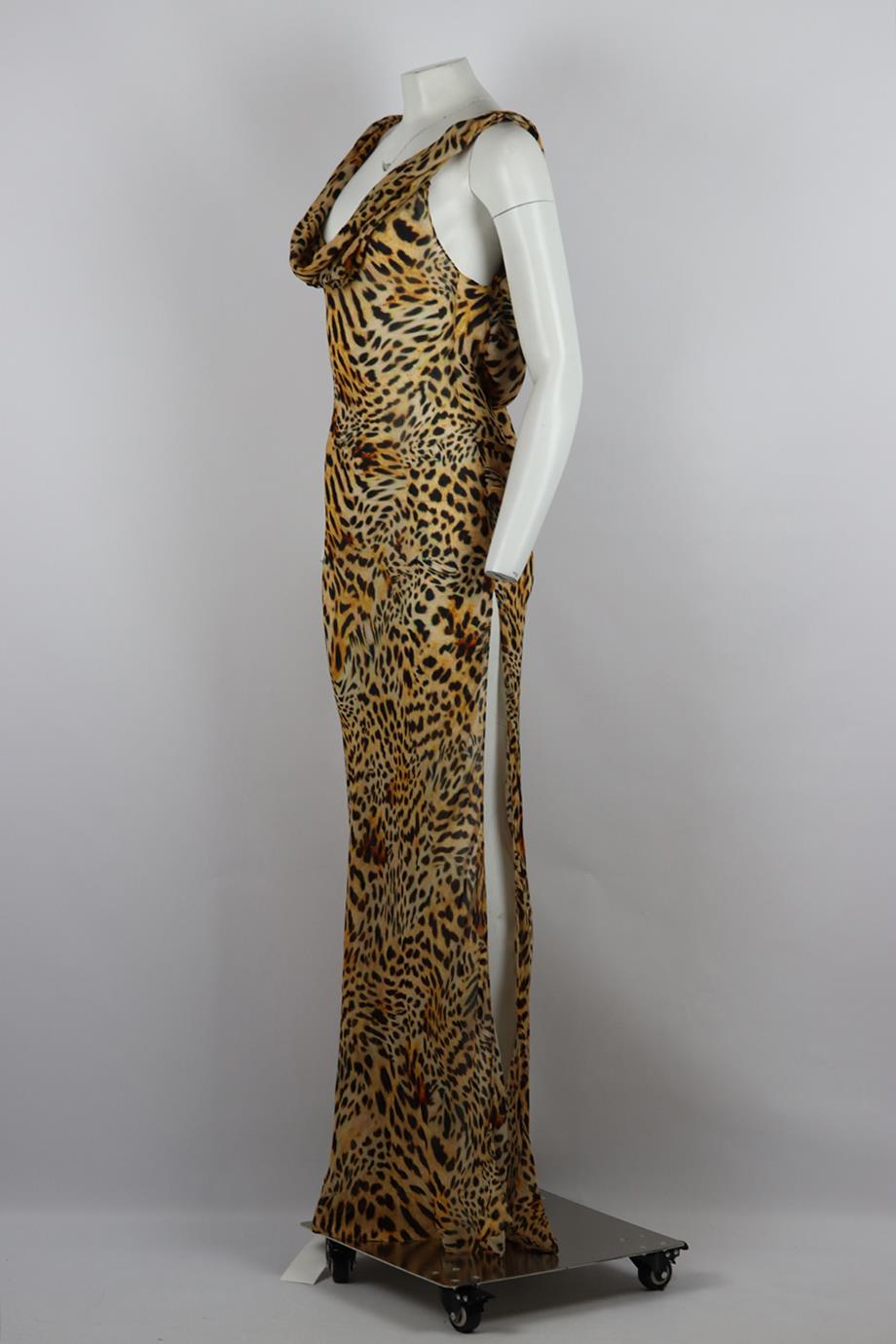 RAT AND BOA DRAPED LEOPARD PRINT CREPE MAXI DRESS XSMALL