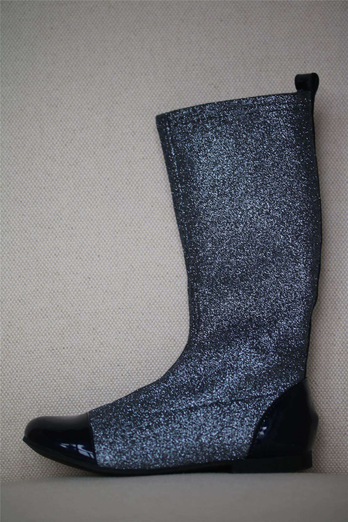 POM D'API GIRLS NAVY BLUE STRETCH LEATHER DORY BOOTS EU 26 UK 8