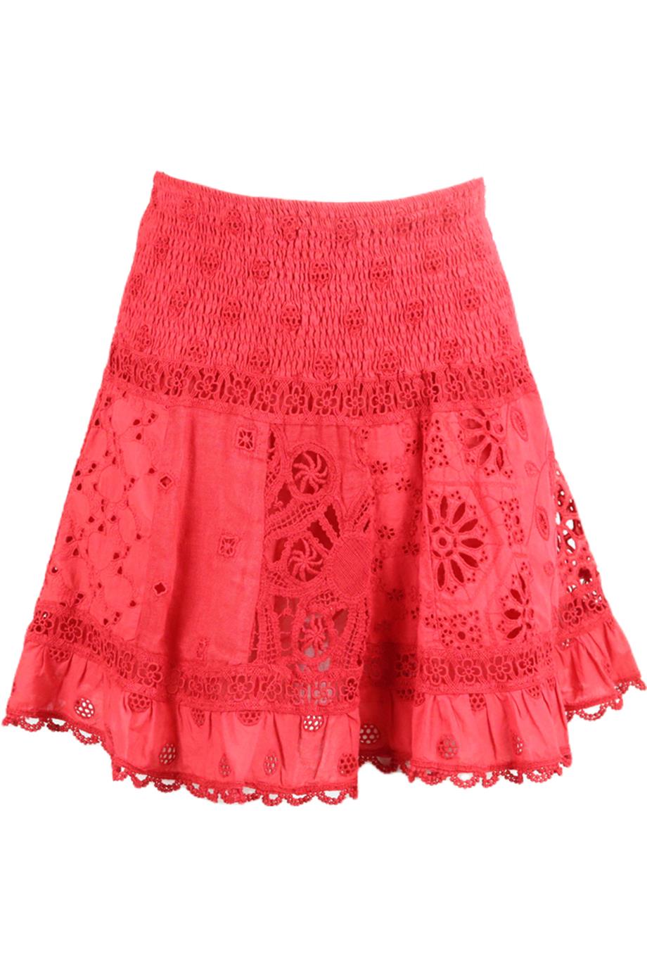 TEMPTATION POSITANO SHIRRED CROCHETED COTTON MINI SKIRT MEDIUM