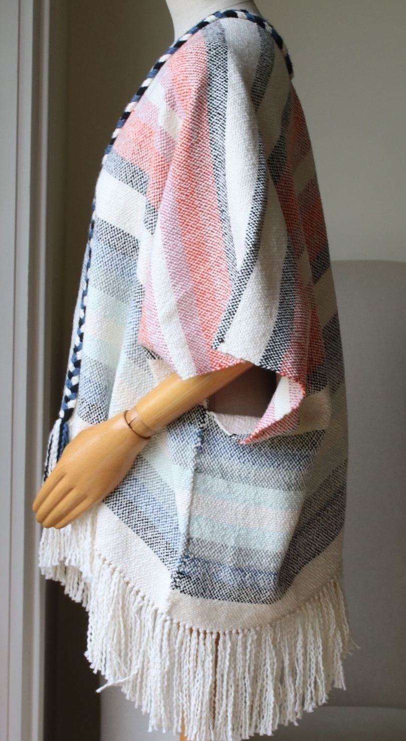ULLA JOHNSON GEORGIA STRIPED COTTON PONCHO ONE SIZE
