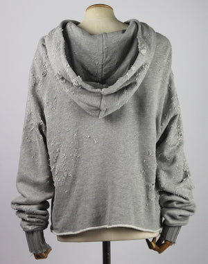 AMIRI CROPPED DISTRESSED COTTON JERSEY HOODIE LARGE