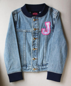 JUICY COUTURE KIDS GIRLS PATCH DENIM BOMBER JACKET 4-6 YEARS
