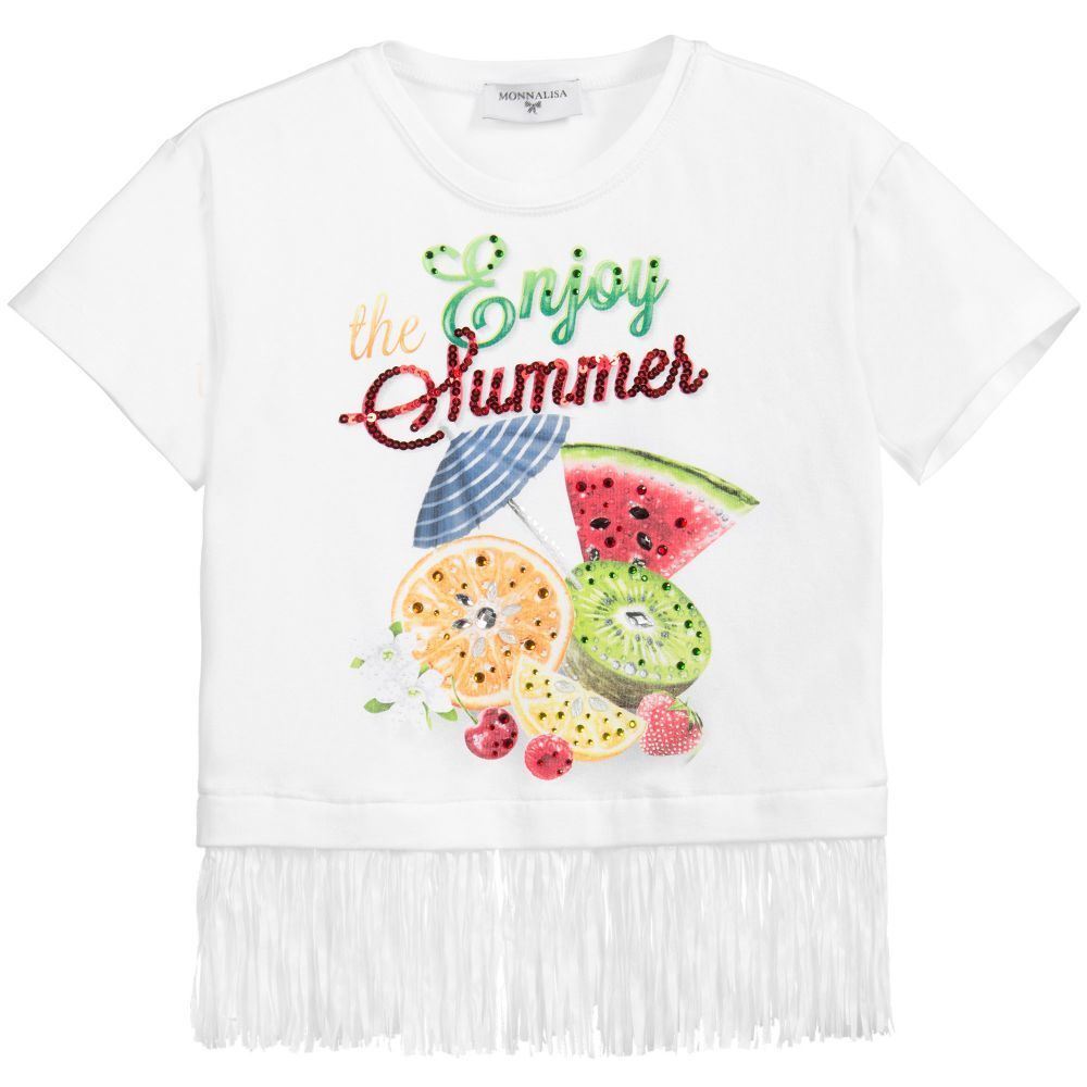 MONNALISA BABY GIRLS TROPICAL FRUITS FRINGE TOP 2 YEARS