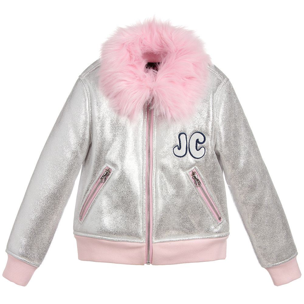 JUICY COUTURE GIRLS FUR LINED SILVER JACKET 4-5 YEARS