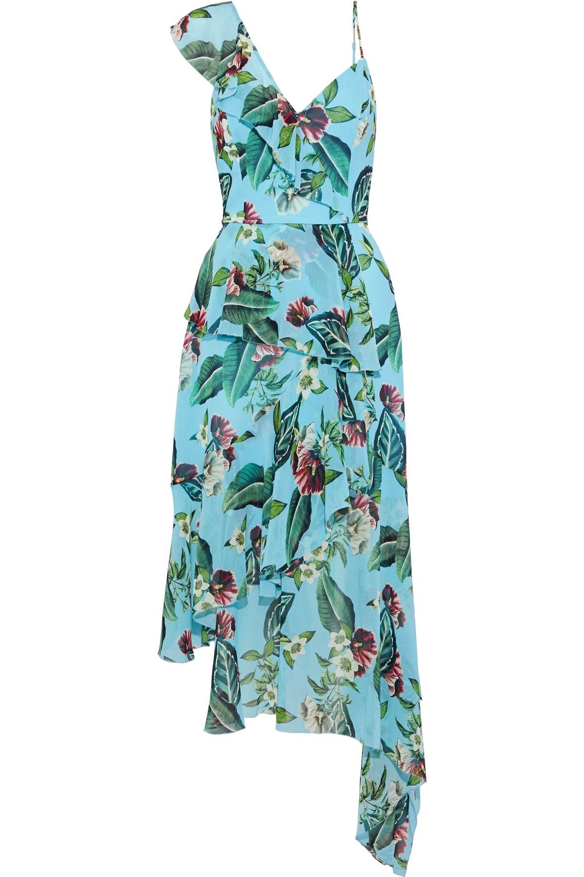 NICHOLAS ASYMMETRIC RUFFLED FLORAL PRINT SILK DRESS UK 14