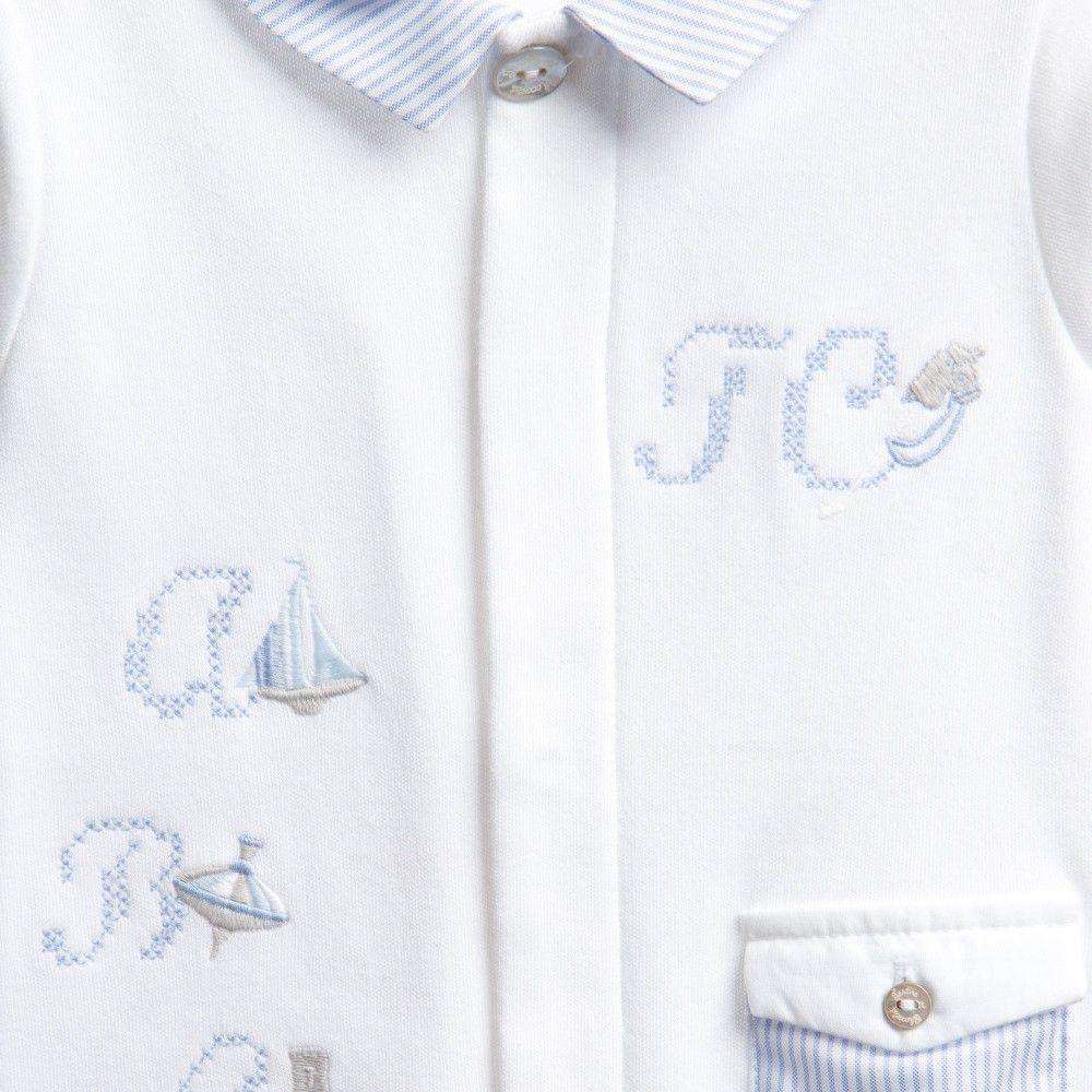 TARTINE ET CHOCOLAT BABY WHITE BLUE EMBROIDERY BABYGROW 3 MONTHS