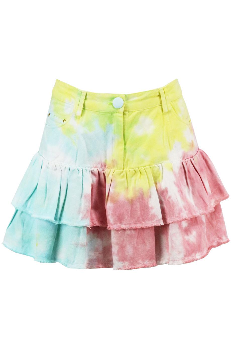 LOVESHACKFANCY TIERED TIE DYED DENIM MINI SKIRT US 4 UK 8
