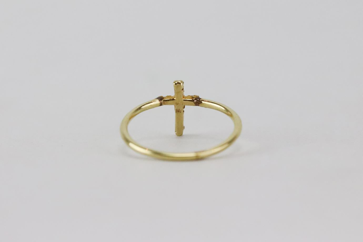 JACQUIE AICHE 14K YELLOW GOLD AND DIAMOND CROSS RING 15 MM
