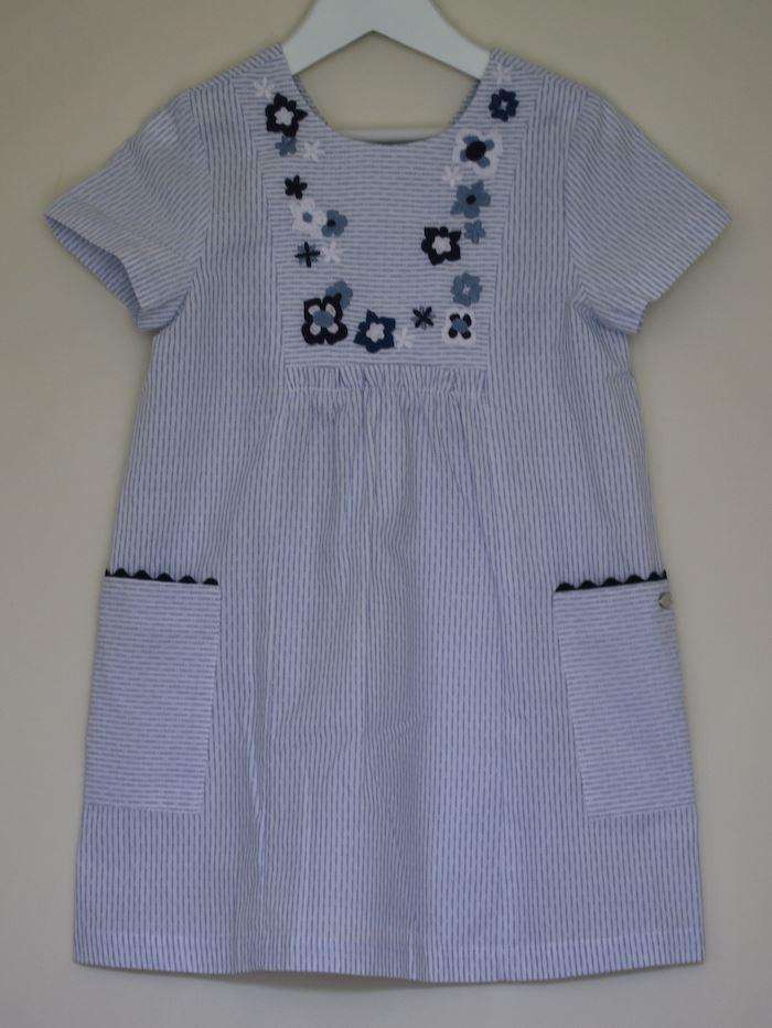TARTINE ET CHOCOLAT GIRLS BLUE STRIPED COTTON DRESS 5 YEARS