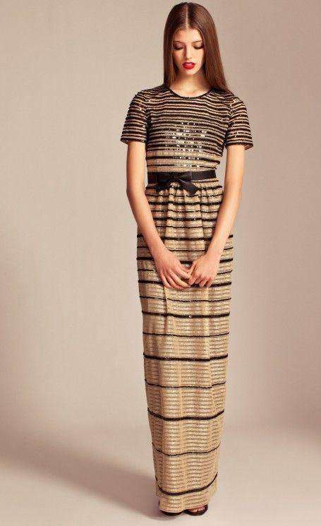 ALICE BY TEMPERLEY GOLD AND BLACK SEQUIN MAXI DRESS UK 12 US 8