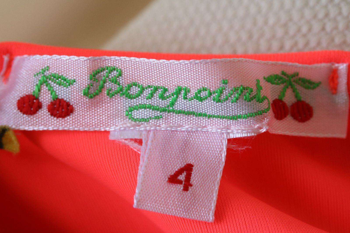 BONPOINT BABY NEON CORAL LIBERTY PRINT BIKINI WITH TASSLES 4 YEARS