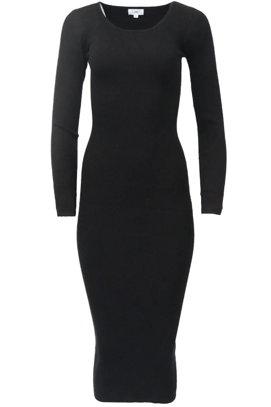 LPA RIBBED STRETCH KNIT MIDI DRESS MEDIUM