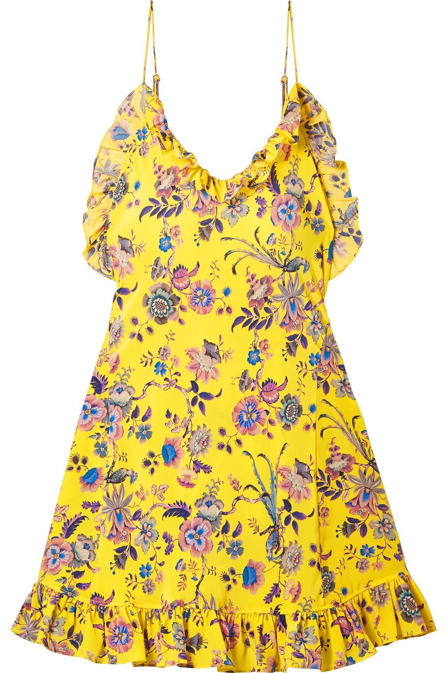 LES REVERIES RUFFLED FLORAL PRINT SILK CREPE MINI DRESS US 8 UK 12