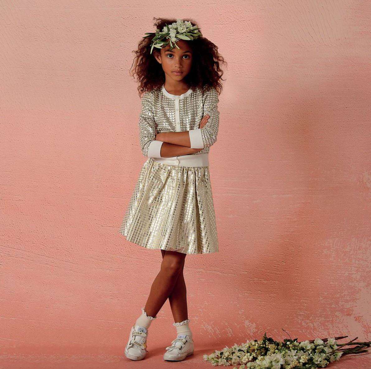 BONPOINT GIRLS GOLD GINGHAM ALINA DRESS 6 YEARS