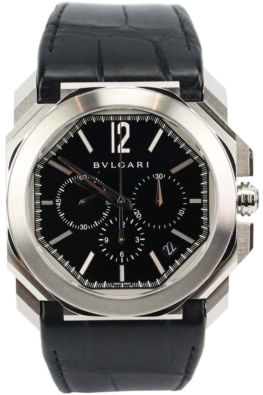 BVLGARI OCTO VERLCISSIMO 42MM STAINLESS STEEL AND ALLIGATOR WATCH