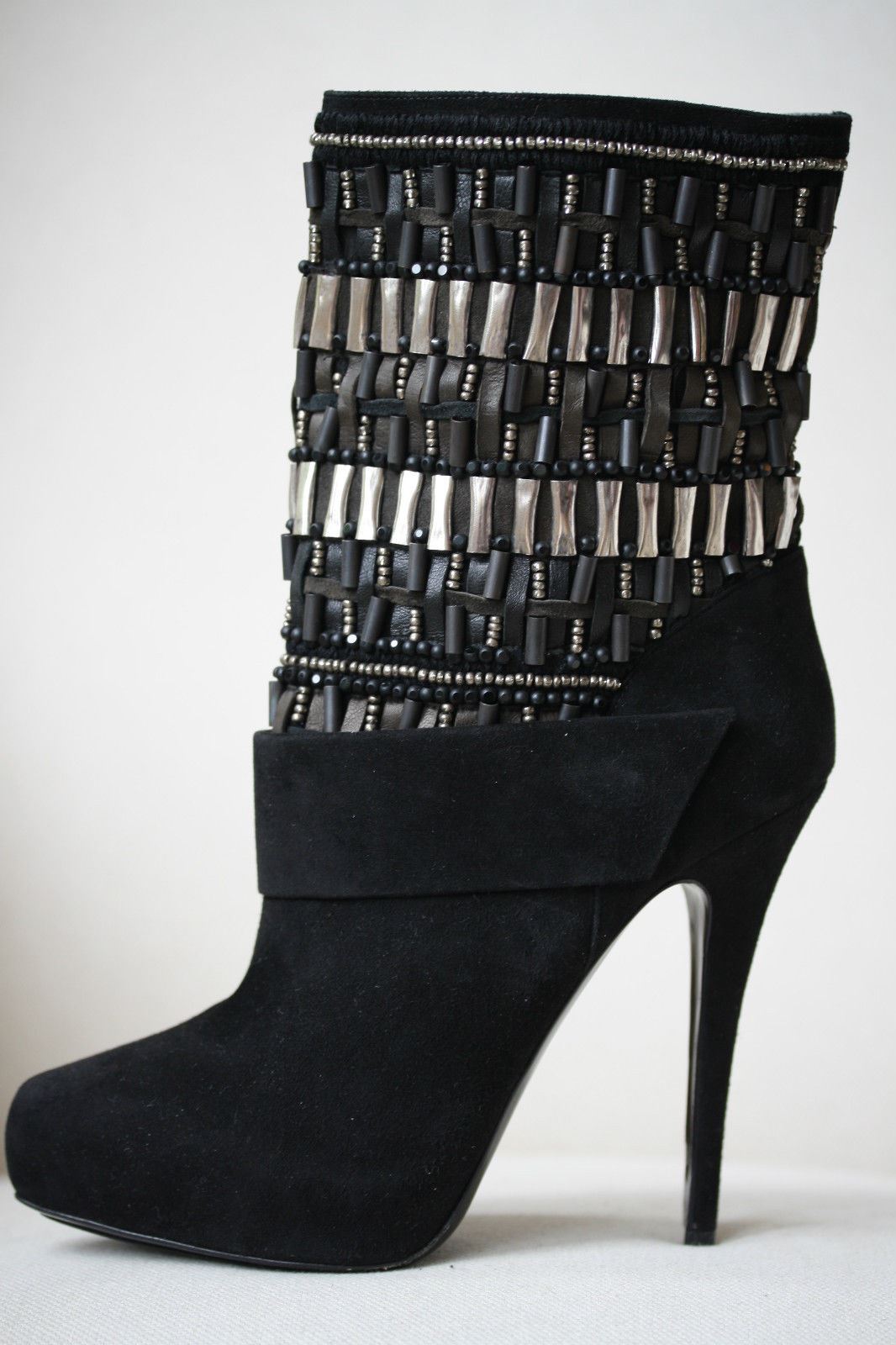 BARBARA BUI BLACK SUEDE BEADED BOOTS HEELS 38 UK 5