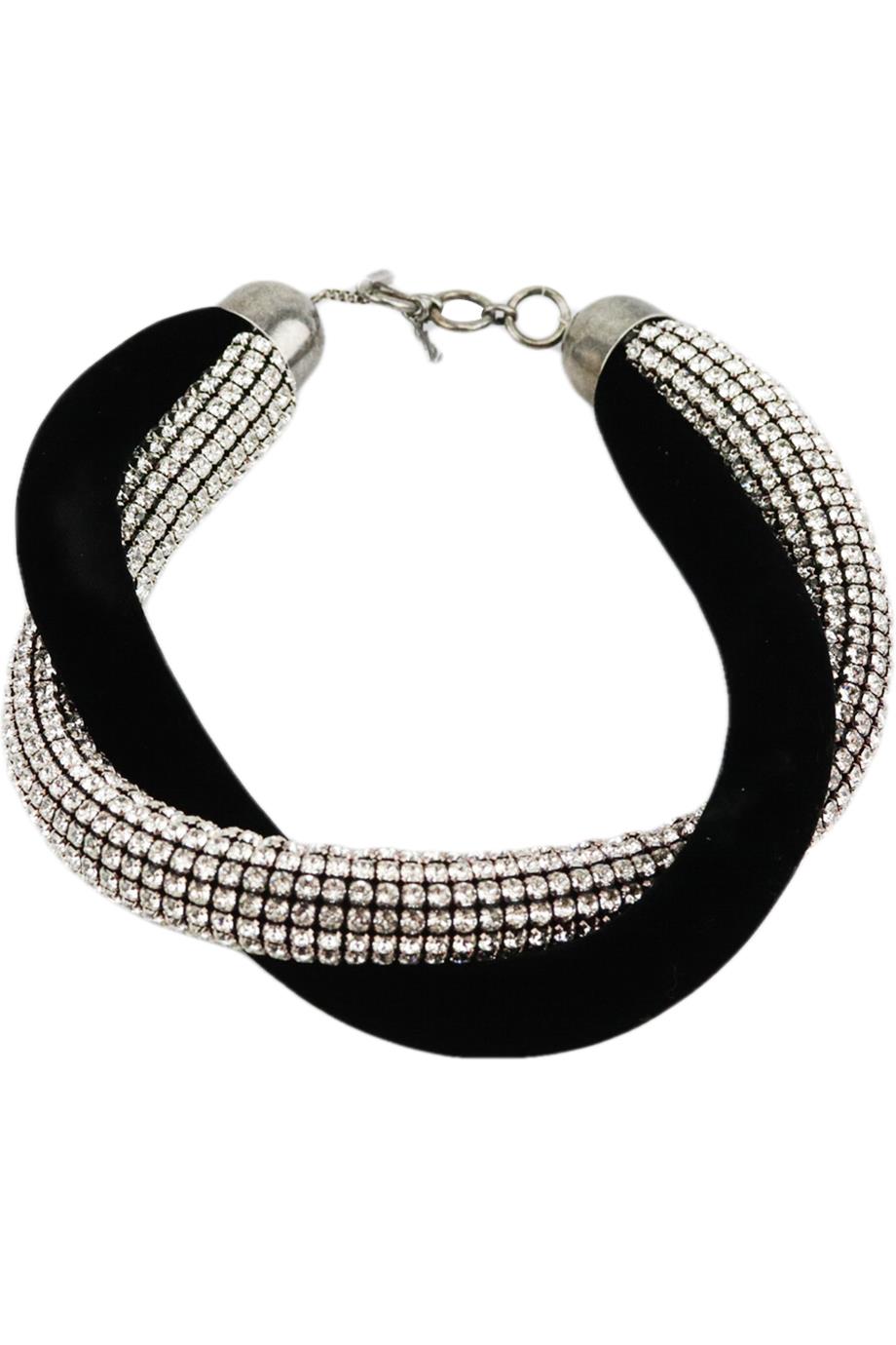SAINT LAURENT TWISTED CRYSTAL EMBELLISHED VELVET NECKLACE