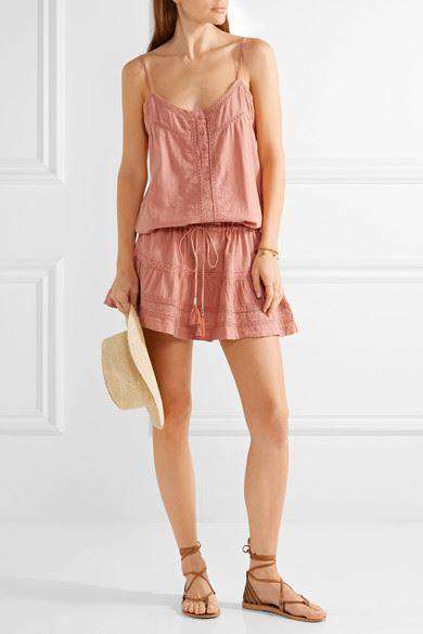 MELISSA ODABASH KAREN CROCHET-TRIMMED COTTON MINI DRESS SMALL