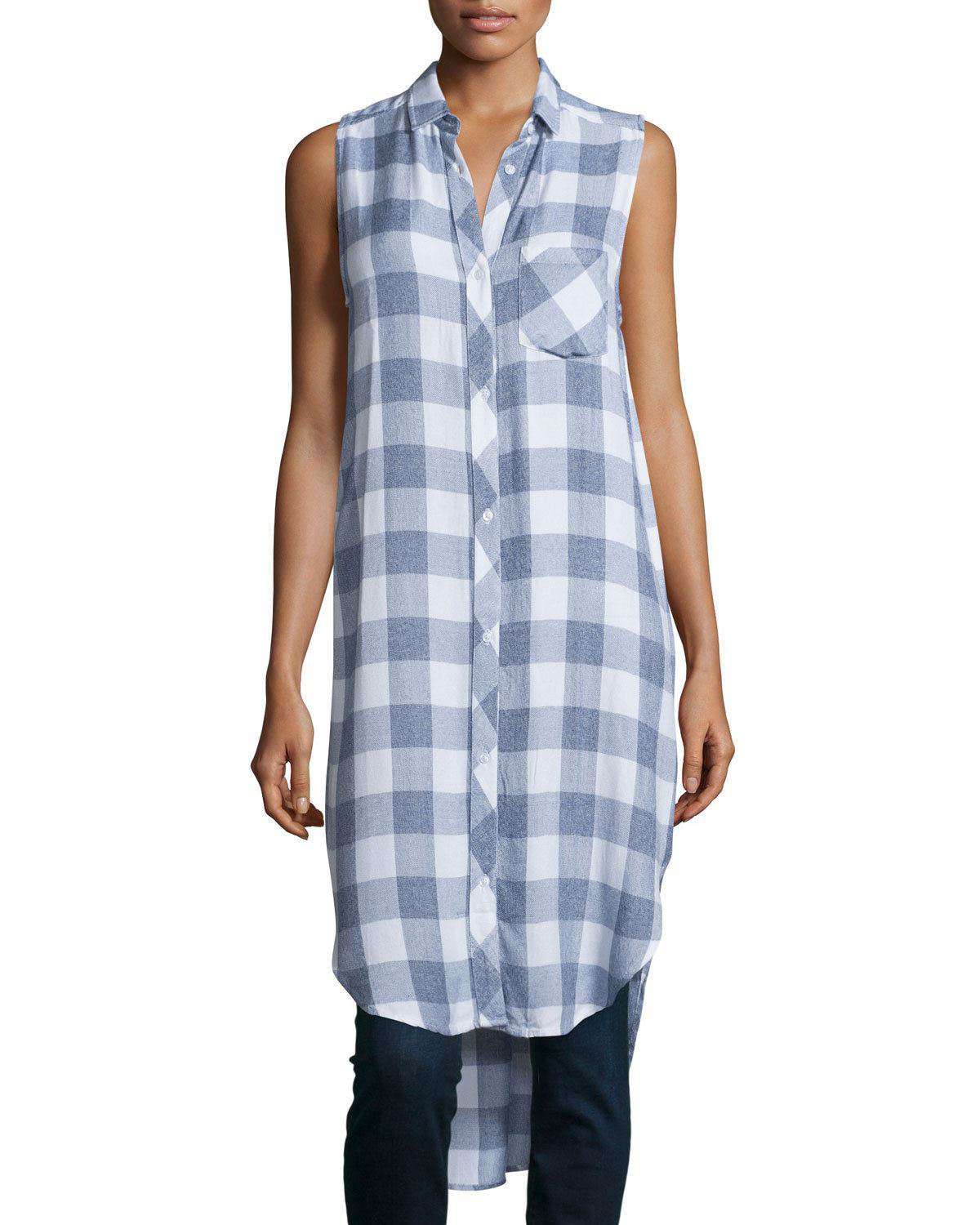 rails plaid shirt dress RAILS JORDYN PLAID SLEEVELESS HIGH-LOW SHIRT TUNIC DRESS MEDIUM