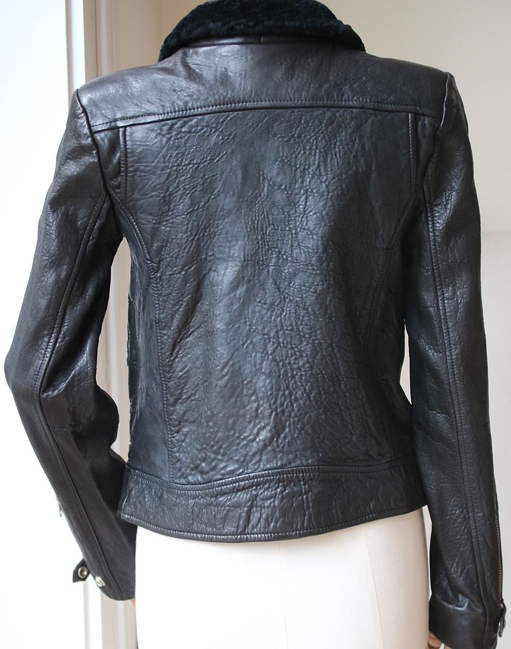 IRO ANITA SHEARLING-COLLAR LEATHER JACKET 1 UK 8