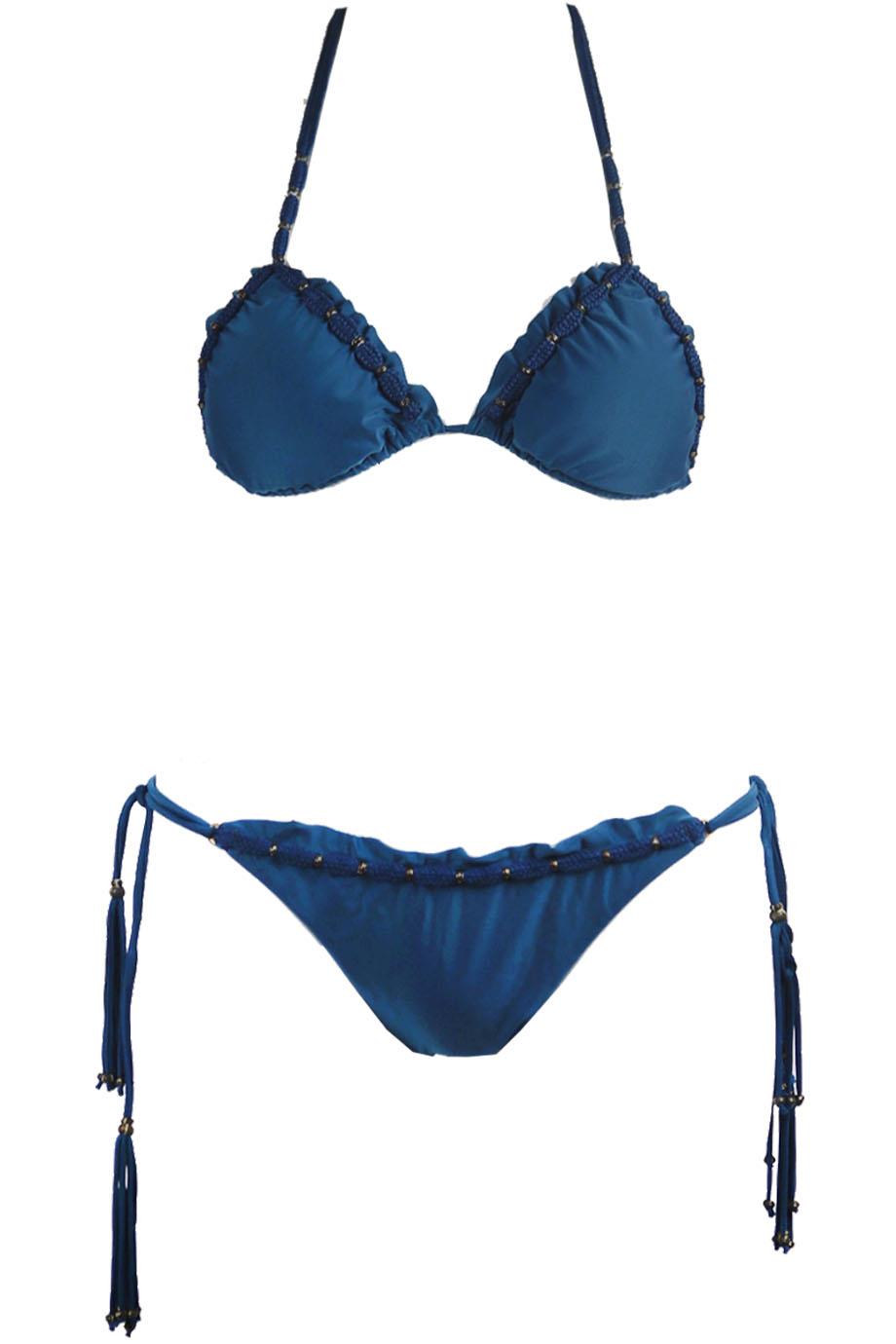 VIX IMPERIAL BOHEMIAN EMBELLISHED TRIANGLE HALTERNECK BIKINI MEDIUM