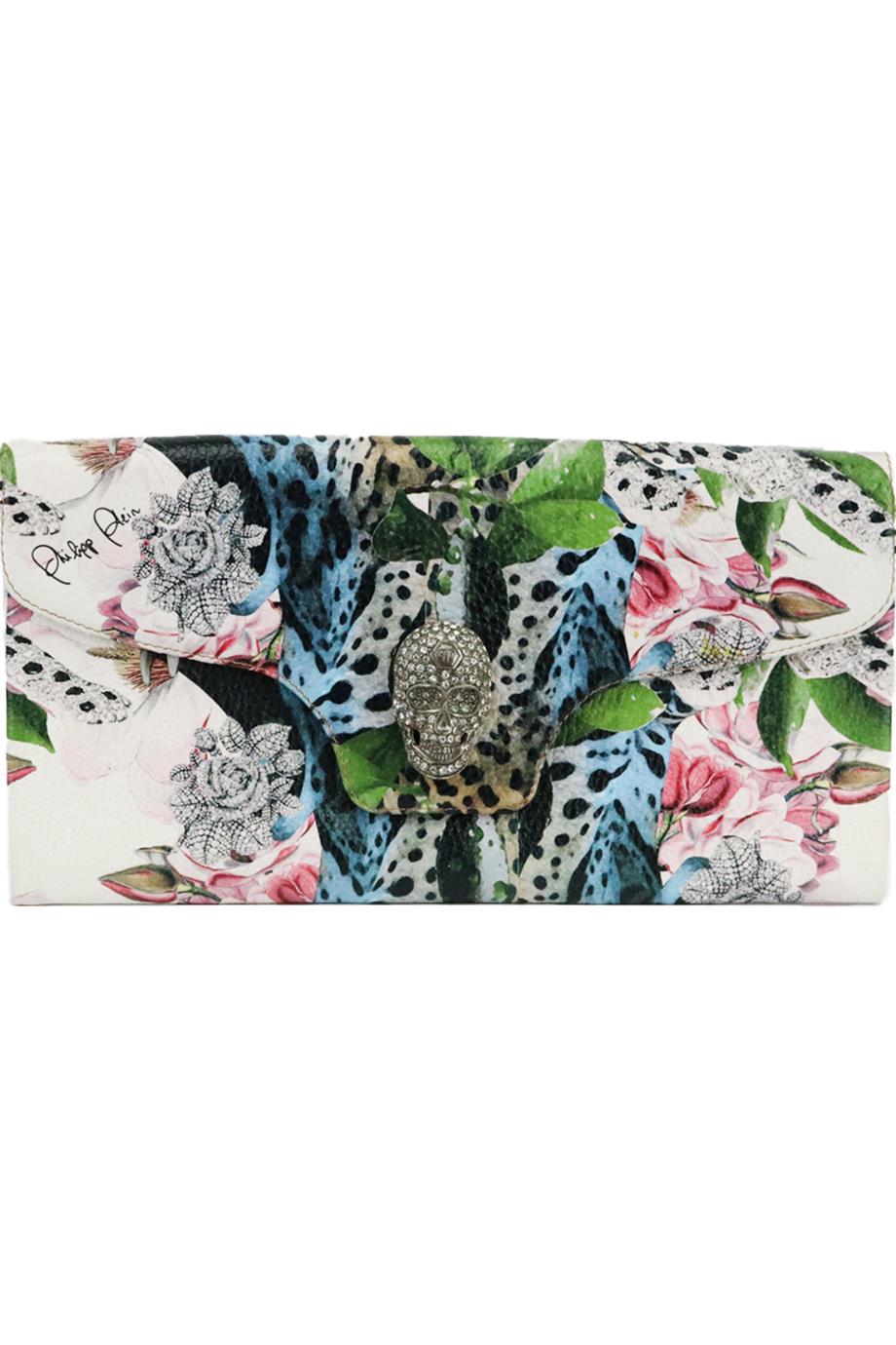 PHILIPP PLEIN PRINTED TEXTURED LEATHER CLUTCH