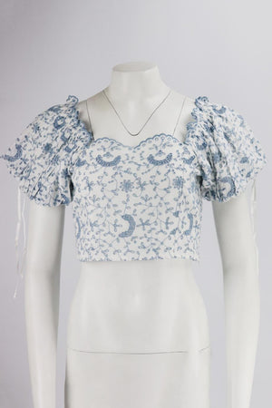 LOVESHACKFANCY CROPPED BRODERIE ANGLAISE COTTON TOP US 4 UK 8