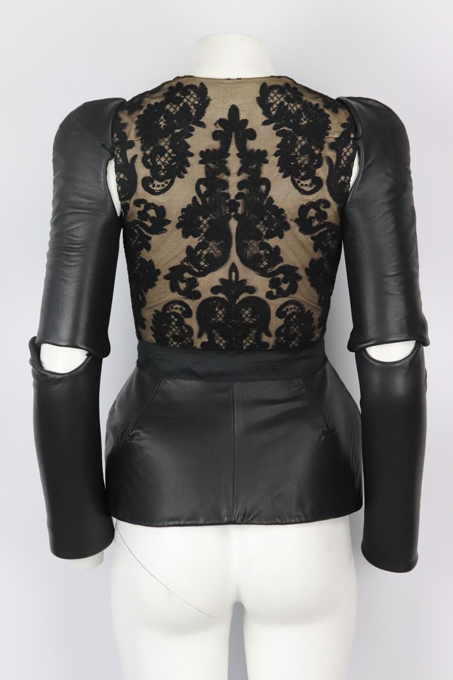 VICTOR DE SOUZA CUT OUT LACE PANELED LEATHER JACKET XSMALL